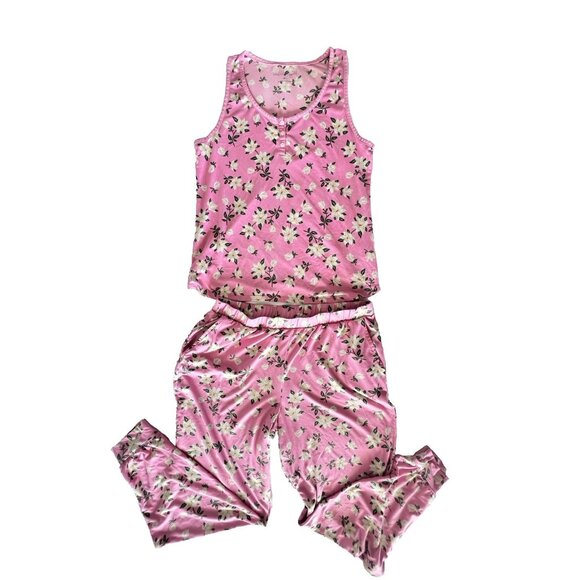 DRAPER JAMES Women's Sz M Pajama Set Pink MAGNOLIA Floral Soft Sleeveless - Picture 1 of 16